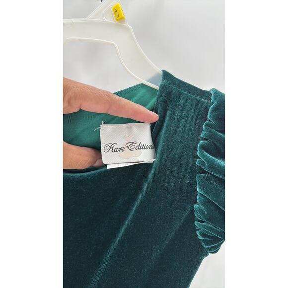 Rare Editions green velvet satin tie front bow dress size 6 holiday formal - Picture 6 of 8